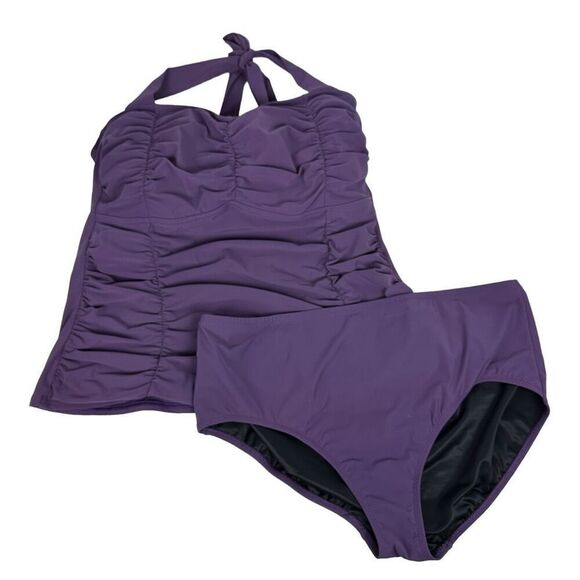 Lands End Halter Slimming Tankini Top & Bottom size 18W Eggplant - Picture 1 of 12